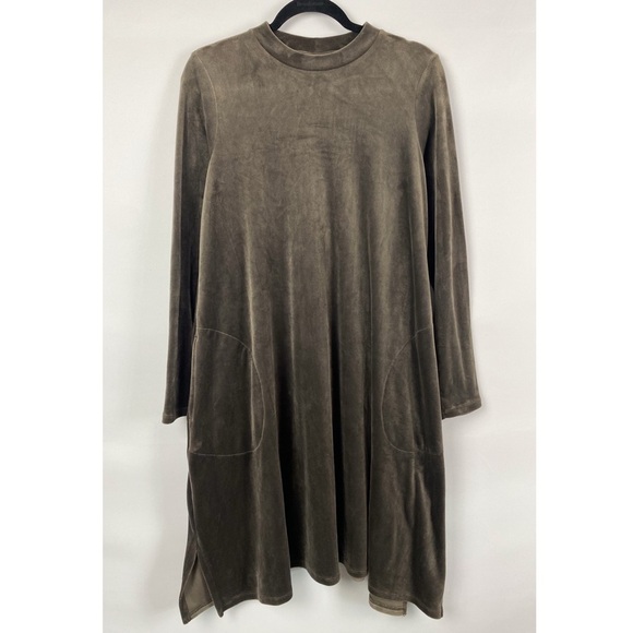 J Jill Pure Jill Womens Velour Dipped Hem Dress M Tall Mocha Tunic Pockets - Picture 2 of 9